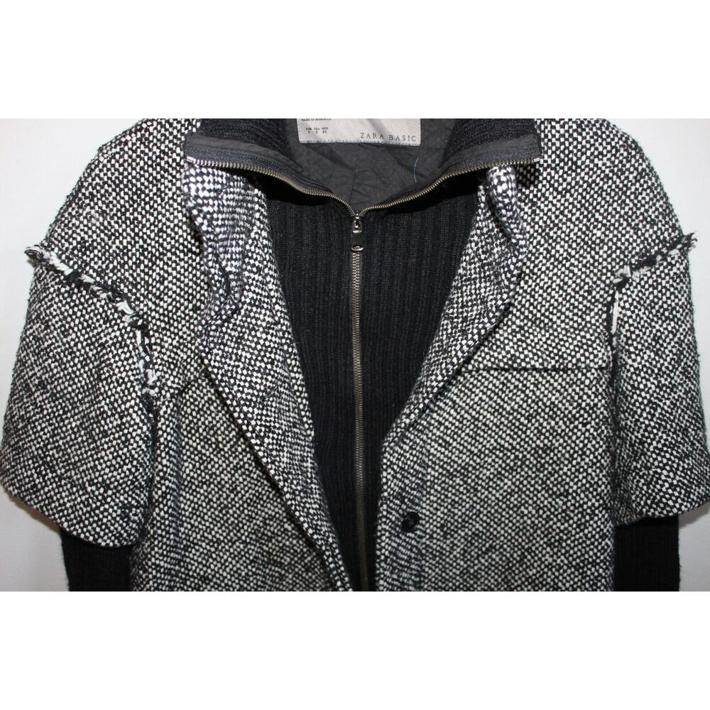 Zara Basic Textured Tweed Layered Full Zip Jacket Black Marled Knit Small H12038 - Picture 6 of 13